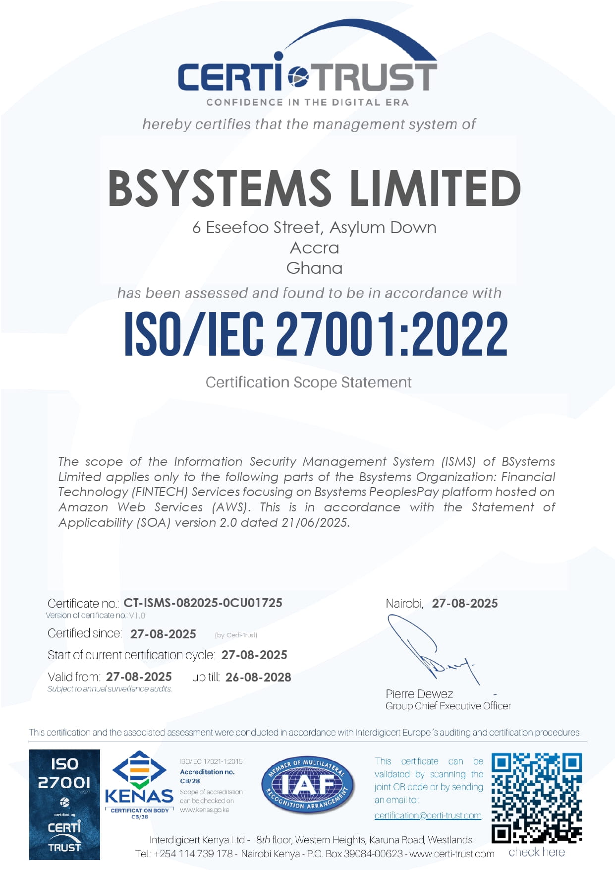BSYSTEMS ISO 27001 Certificate - 202508-202808 - KENAS